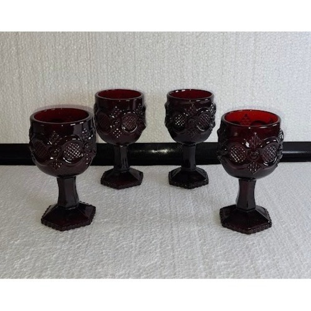Avon 1876 Cape Cod Ruby Red Glass Goblets Set of 6 Vintage Water Wine Glasses